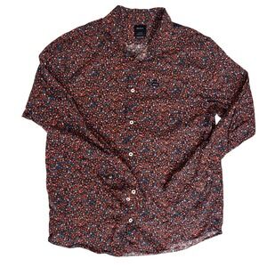 RVCA Men's Floral Button Up Shirt Large Black Red Blue Long Sleeve Regular Fit